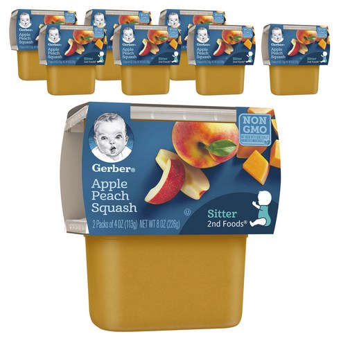 거버 어린이 과일퓨레 113g 2개입, 사과 + 복숭아 + 호박(Apple + Peach + Squash), 8개, 226g