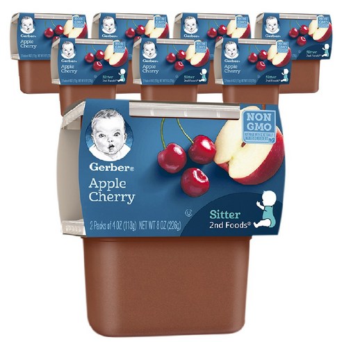 거버 어린이 과일퓨레 113g 2개입, 사과 + 체리(Apple + Cherry), 226g, 8개