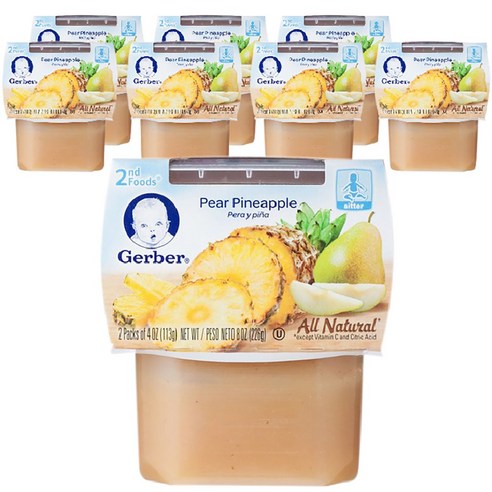 거버 어린이 과일퓨레 226g, 배 + 파인애플(Pear + Pineapple), 8개