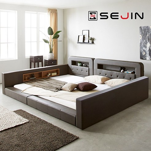 세진침대 코코 LED 수납 가드형 패밀리침대, 프레임만 초코브라운