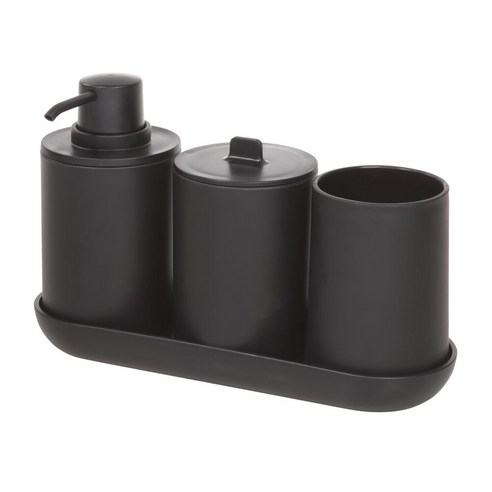 iDESIGN 케이드 배스 액세서리 욕실 디스펜서 4종 세트, 1개, Black