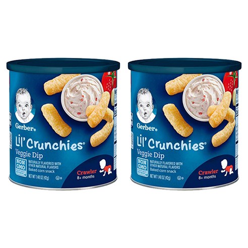 거버 릴 크런키 베이크드 콘 스낵 어린이곡물과자 42g, 베지 딥(Veggie Dip), 2개