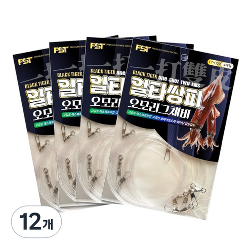 FST 일타쌍피 오모리그채비 쌍걸이 한치 낚시 채비 볼베어링 에스테르라인, 12개, 4개입