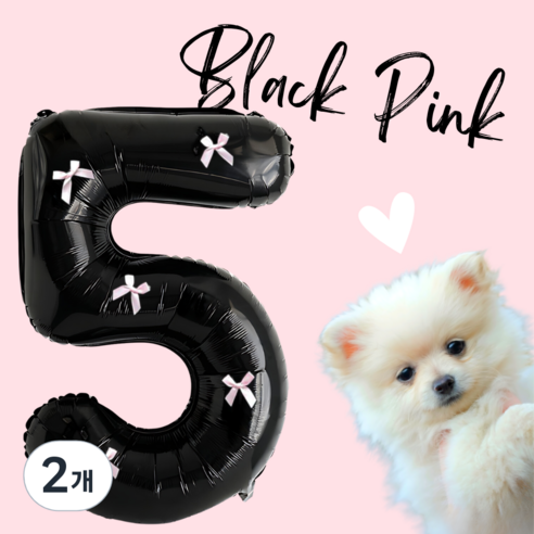 파티룰루 블랙핑크 숫자풍선 리본 대형 생일, 2개, 숫자 5