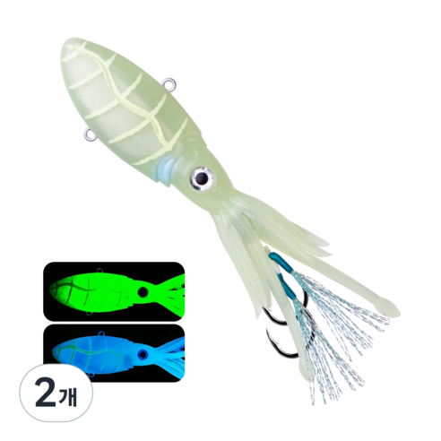 Thorforce UV TPR 프리미엄 야광 초강력 어시스트훅 소프트 루어 오징어 스커트 심해 지깅 1P, 2개, 130g, 야광백색 02