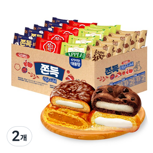 청우 오즈랜드 쫀득 4종 세트 /쫀득초코칩+찰떡쿠키+초코파이찰떡+그랑쉘사과 (총 80봉), 1650g, 2개