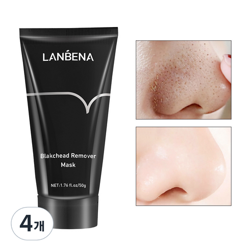 LANBEINA 아마존 TOP1 베스트셀러 선정 블랙헤드 올킬 워시오프 마스크팩 LBN-01, 4개, 50g
