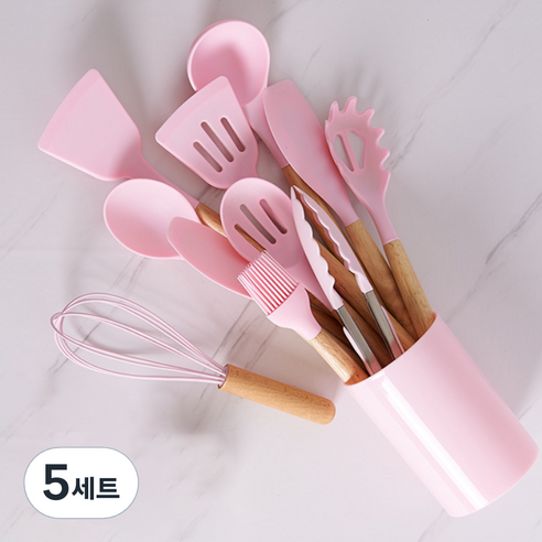 실리콘조리세트 조리도구 키친툴 12종 멀티스푼 식약처검사 주방, 5세트, 핑크