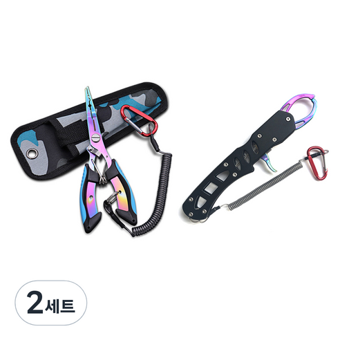 행운을파는낚시 티타늄 플라이어 + 티타늄 립그립 세트, 레인보우 혼합 색상, 2세트