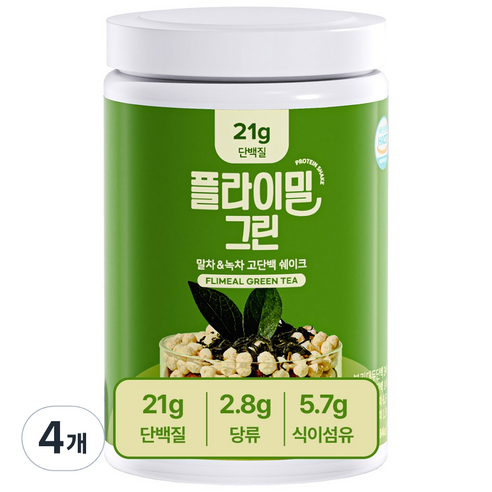 플라이밀 단백질 쉐이크 그린 대용량 녹차 말차 라떼 맛, 630g, 4개