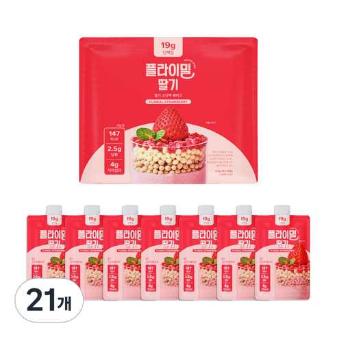 플라이밀 단백질 쉐이크 딸기맛 파우치, 21개, 45g