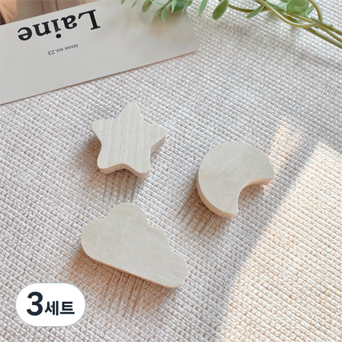 뚜뚜아트 원목 우드 꼭꼬핀 나무 벽걸이 후크 3p, 별, 달, 구름 세트, 3세트