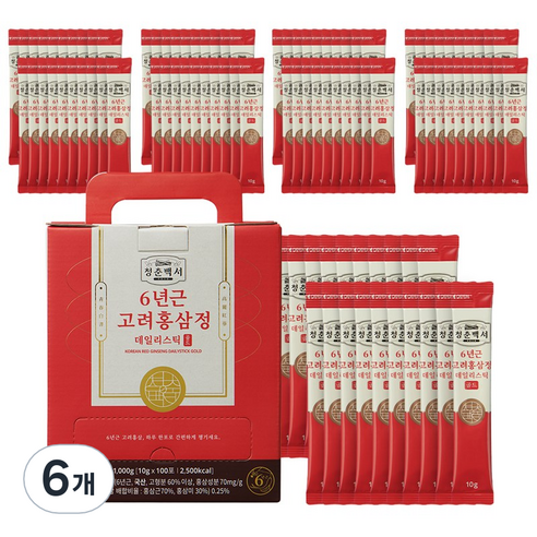 청춘백서 프리미엄 홍삼 6년근 고려홍삼정 데일리스틱 골드, 1kg, 6개