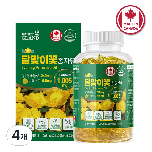 네이처그랜드 달맞이꽃종자유 180캡슐 감마리놀렌산 콜레스테롤개선 GLA PMS, 4개, 180정