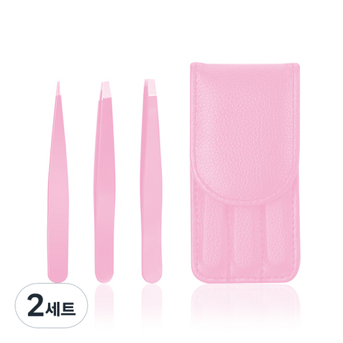 치프몰 430 스텐강 뷰티 족집게 핀셋, 3종 세트 핑크, 2세트