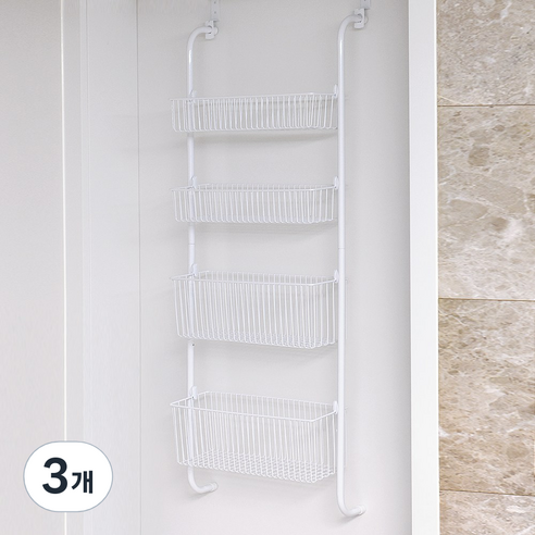노바리빙 와이어 4단 다용도 문걸이 선반 수납 간편 DIY 철제선반, 화이트, 3개