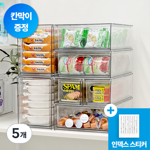 [KC인증] 데미무드 투명 아크릴 퓨린 적층식 팬트리 정리함, 투명색, 5개