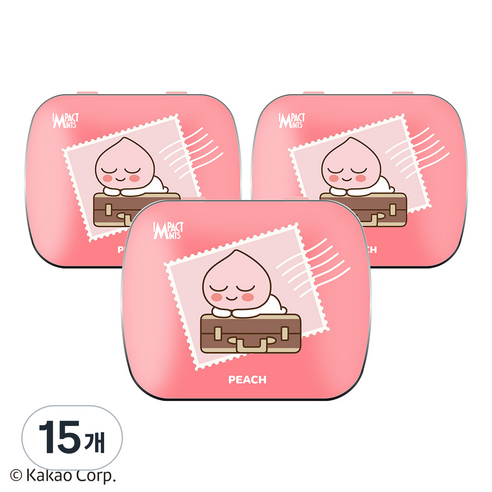 카카오 프렌즈 민트 캔디 복숭아 임팩트 무설탕 사탕, 15g, 15개