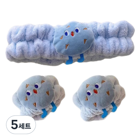 캐릭터 세안 헤어밴드 + 손목밴드 세트, 쿠키, 5세트