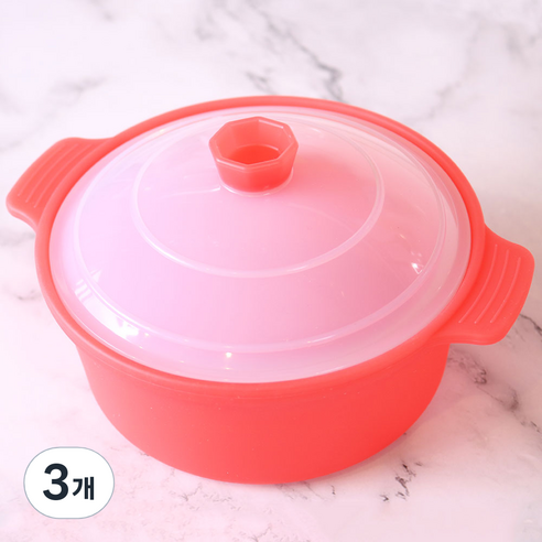 헤스타 국산 실리콘 대형 계란찜기 이유식 전자렌지 라면 조리 다용도 용기 냄비, 3개, 레드