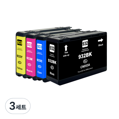 932XL / 933XL 호환잉크 대용량 HP OFFICEJET 6100 6600 6700PREMIUM 7110 7510 7610 7612, (검정+파랑+빨강+노랑), 3세트