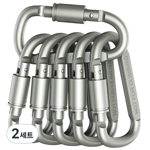 트렌디포 8cm D형 메탈 잠금 카라비너 고강도 다목적 캠핑비너, 블랙 5개+그레이 5개, 2세트, 1단