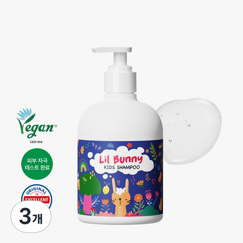 와프랩 릴 바니 키즈 샴푸, 3개, 500ml