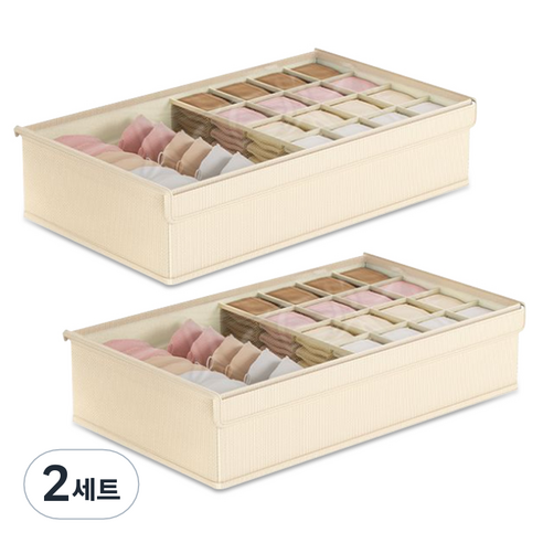 마벨인홈 투명커버 칸구분 옷장 서랍 속옷 양말 정리함 2종, 크림베이지, 2세트, 대형