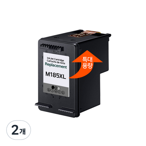 [삼성] INK-M185 INK-C185 특대용량 재생잉크 SL-J1680 SL-J1683 SL-J1685 SL-J1780W SL-J1785W 검정칼라, 검정 (특대용량), 2개