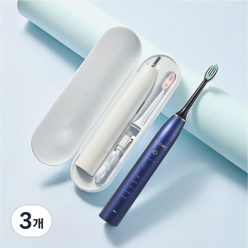 씨앤케어 휴대용 음파 전동칫솔 스마트 브러쉬 장착, 3개, 네이비, CP3005