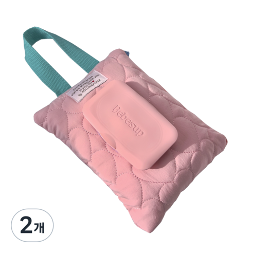 롤링페이퍼 러블리 물티슈 가방 케이스 누빔 티슈보관 패브릭 커버, 2개, 베이비 핑크