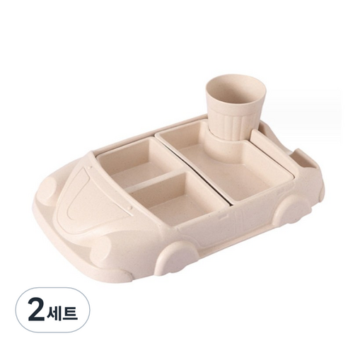 레디박스 가정용 유치원 이유식 어린이 자동차 식판, 아이보리, 2세트, 식판+컵