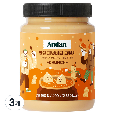 안단잼 무가당 땅콩버터 100% 크런치, 400g, 3개