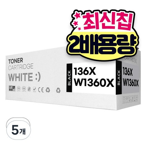 HP 136X W1360X 호환 토너 (칩장착), 대용량, 5개, 검정