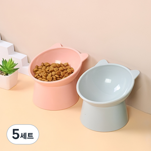 아리스랩 반려동물 식기 2종 세트 경사형 밥그릇, 5세트, 블루그레이