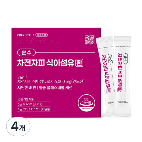 프리벤트라 순수 차전자피 식이섬유환 6000mg / 대용량 60포 쾌변 장청소 차전자피환, 120g, 4개