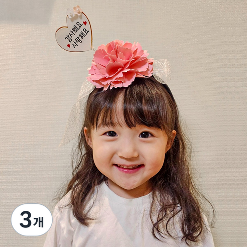 리멤버무드 어버이날 스승의날 생신 생일 빅카네이션 토퍼 머리띠, 감사해요/사랑해요, 3개, 핑크