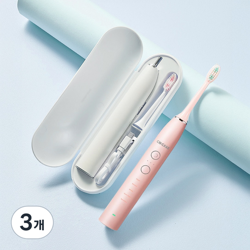 씨앤케어 휴대용 음파 전동칫솔 스마트 브러쉬 장착, 3개, 핑크, CP3005