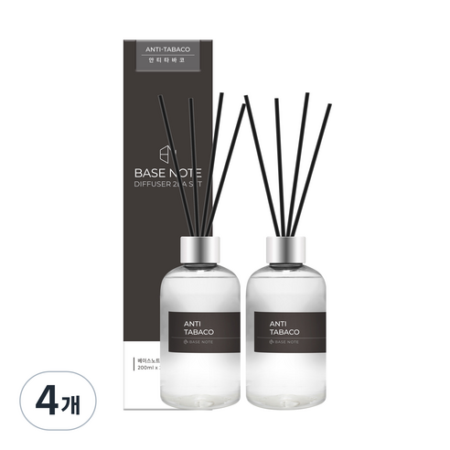 베이스노트 홈 디퓨저, 안티타바코, 200ml, 4개