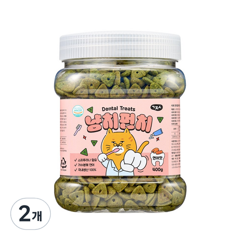 고지식 냥치펀치 고양이 구강관리 이빨과자 대용량 덴탈트릿 간식, 2개, 400g, 연어맛