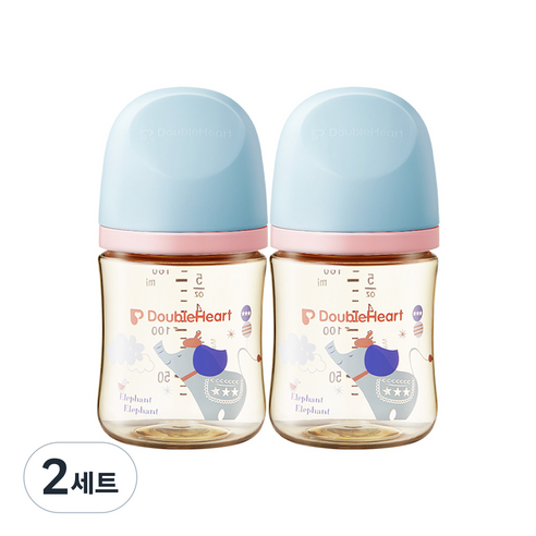 더블하트 모유실감 3세대 PPSU 디어프렌즈 젖병 트윈팩(젖꼭지미포함), 꿈꾸는코끼리, 160ml, 2세트