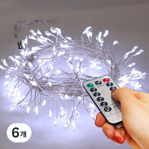 아리조명 LED 미리내 와이어 지네 전구 크리스마스 장식 줄 조명 6M 15M, 백색, 6개, 리모컨 USB 150구 (6M+연장1M)
