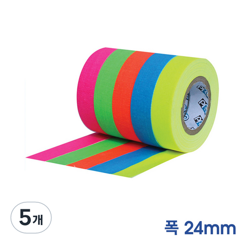 PRO GAFFER TAPE 끈적임 없는 1인치 프로게퍼테이프 (폭24mm x 길이23m), 5개, 형광옐로우/G125MFLYEL