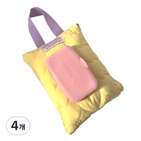 롤링페이퍼 러블리 물티슈 가방 케이스 누빔 티슈보관 패브릭 커버, 4개, 베이비 옐로우
