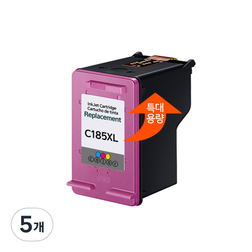 [삼성] INK-M185 INK-C185 특대용량 재생잉크 SL-J1680 SL-J1683 SL-J1685 SL-J1780W SL-J1785W 검정칼라, 칼라 (특대용량), 5개