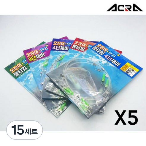 아크라 오징어 한치 다단 채비, 15세트, 2개입