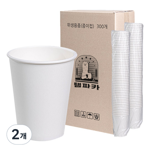 탬파카 고평량 무인쇄 종이컵 360ml, 2개, 300개입