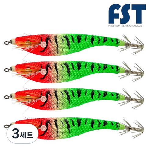 피싱템 한치 삼봉에기 갑오징어에기 FST 블랙타이거스퀴드트랩 ver.2, 3세트, 9g, (02) 워터멜론