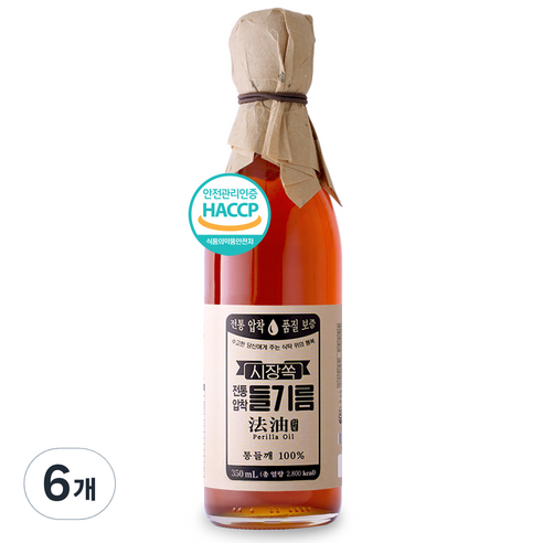 시장쏙 전통압착 들기름, 350ml, 6개