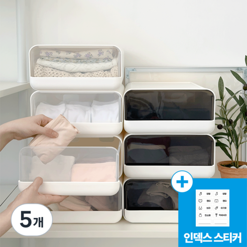 [KC인증] 데미무드 이클립 적층식 칸칸이 서랍형 속옷정리함, 15칸, 반투명 블랙, 5개